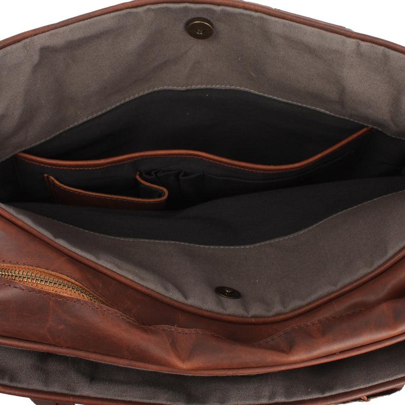 Leconi Aktentasche Handgepäck Trolleytasche Canvas Leder grau LE3066 Bis zu 50% Rabatt