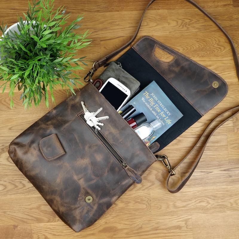 Leconi Umhängetasche Ledertasche Schultertasche Leder schlamm LE3027 Nur für heute