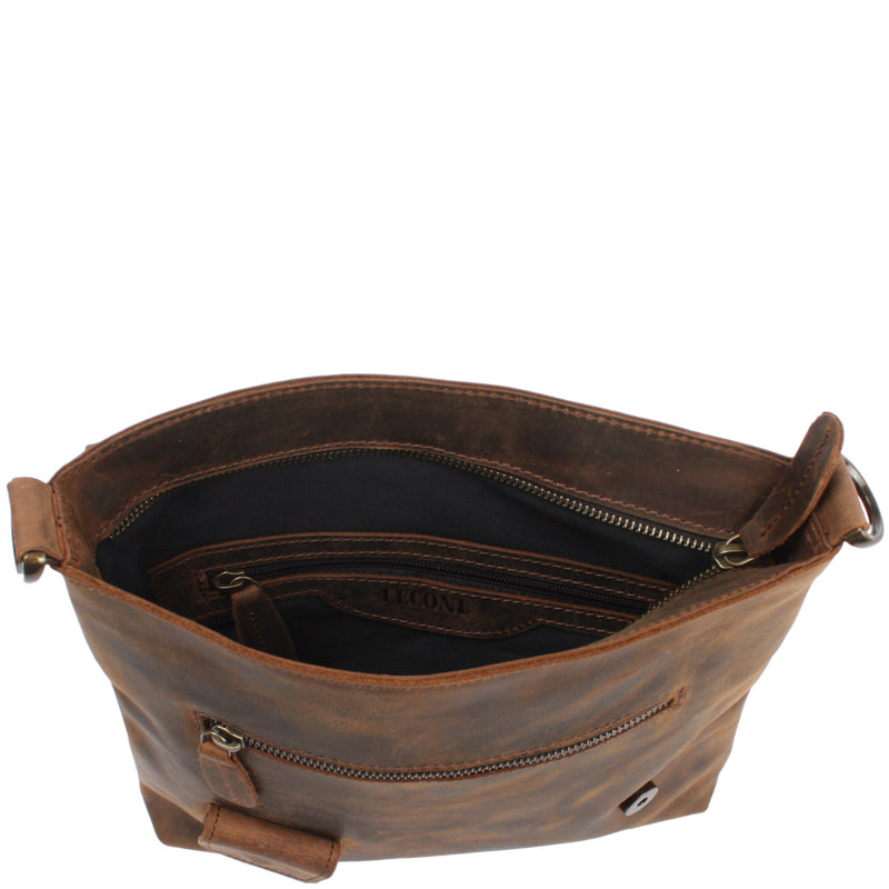 Leconi Umhängetasche Ledertasche Schultertasche Leder schlamm LE3027 Nur für heute