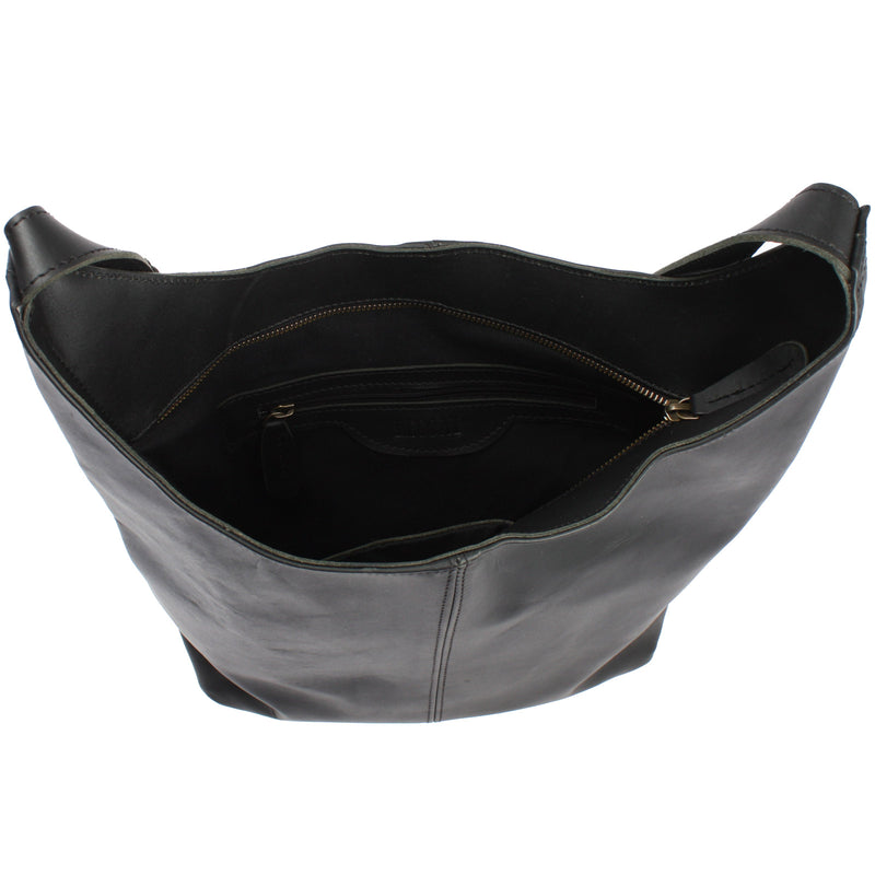 Leconi große Umhängetasche Schultertasche Beuteltasche Damentasche Leder schwarz LE0055 Sonderangebot der Fabrik