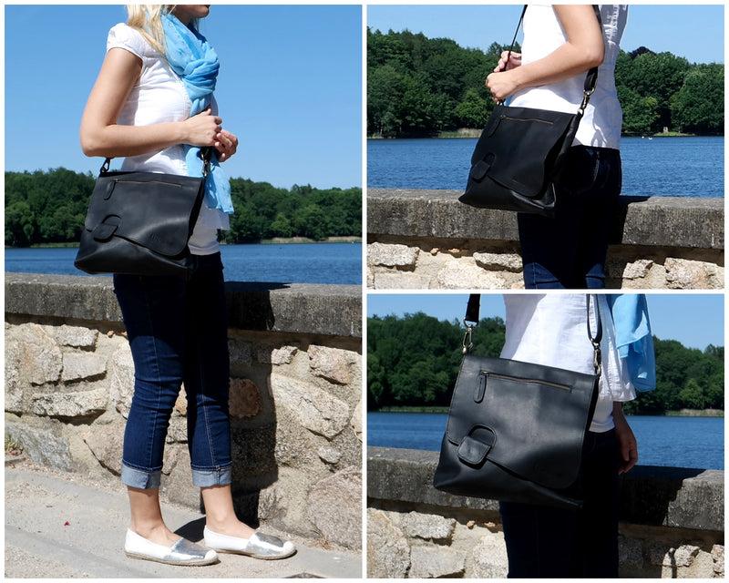 Leconi Umhängetasche Ledertasche Schultertasche Leder schwarz LE3027 Bis zu 55% Rabatt