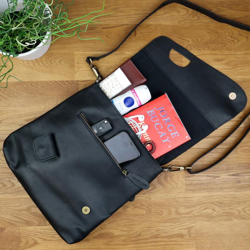 Leconi Umhängetasche Ledertasche Schultertasche Leder schwarz LE3027 Bis zu 55% Rabatt