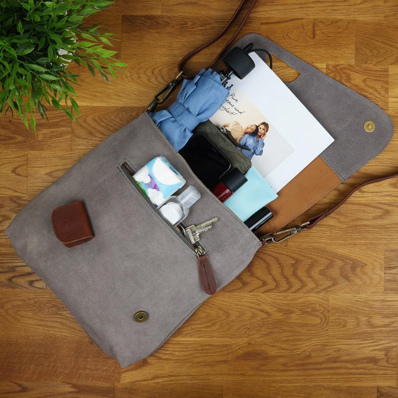 Leconi Umhängetasche Ledertasche Damen Schultertasche Wildleder grau LE3027 Discount Store für neue Produkte
