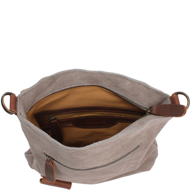 Leconi Umhängetasche Ledertasche Damen Schultertasche Wildleder grau LE3027 Discount Store für neue Produkte