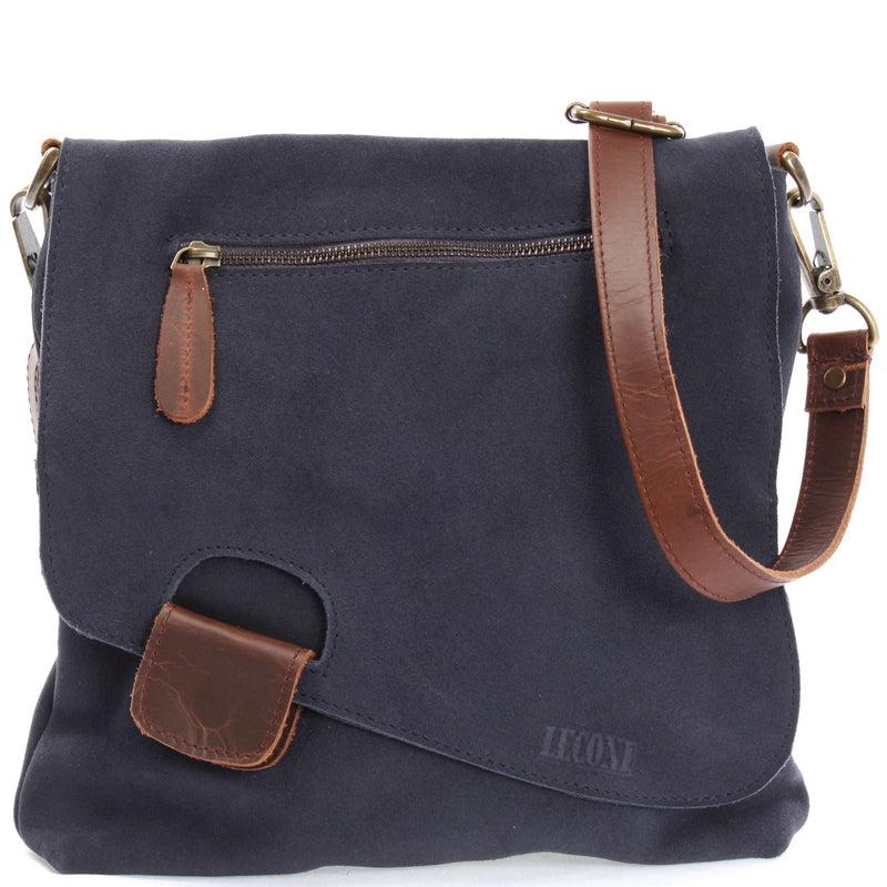 Leconi Umhängetasche Damentasche Wildleder Leder indigo blau LE3027