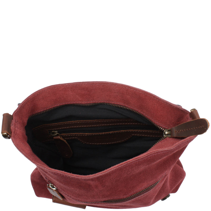 Leconi Umhängetasche Ledertasche Damen Schultertasche Wildleder bordeaux LE3027 Super Rabatt