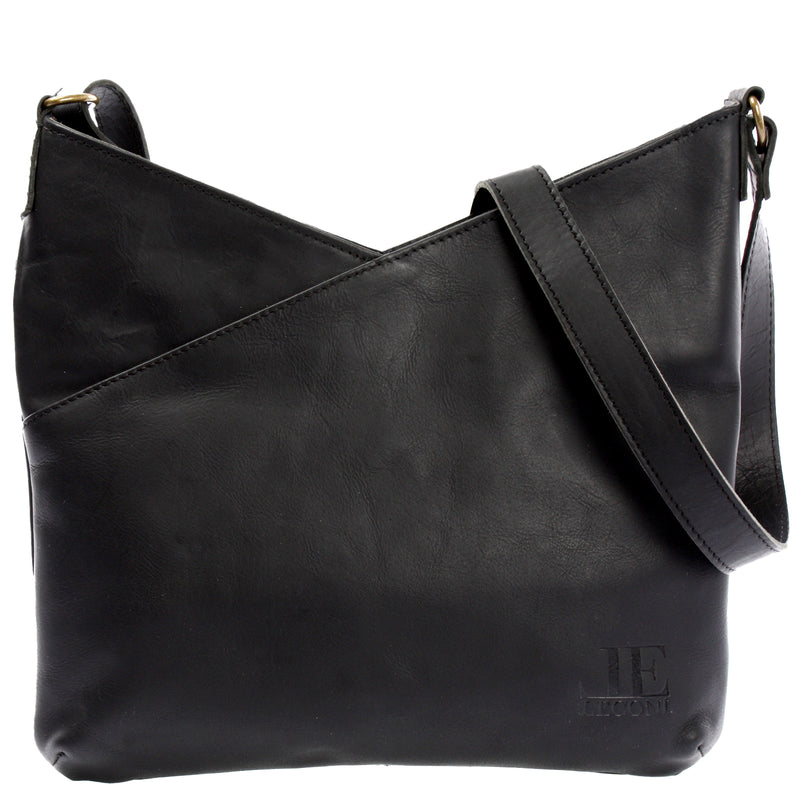 Leconi Damentasche Umhängetasche Handtasche Leder schwarz LE0065