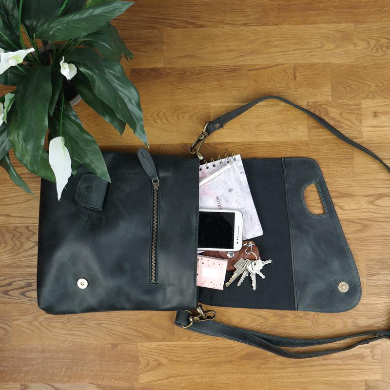 Leconi Umhängetasche Ledertasche Schultertasche Leder grau LE3027 50% Rabatt mit kostenlosem Versand