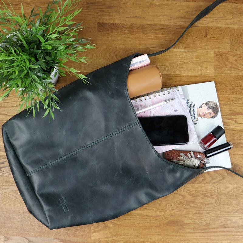 Leconi große Umhängetasche Schultertasche Beuteltasche Damentasche Leder grau LE0055 Clearance-Verkauf