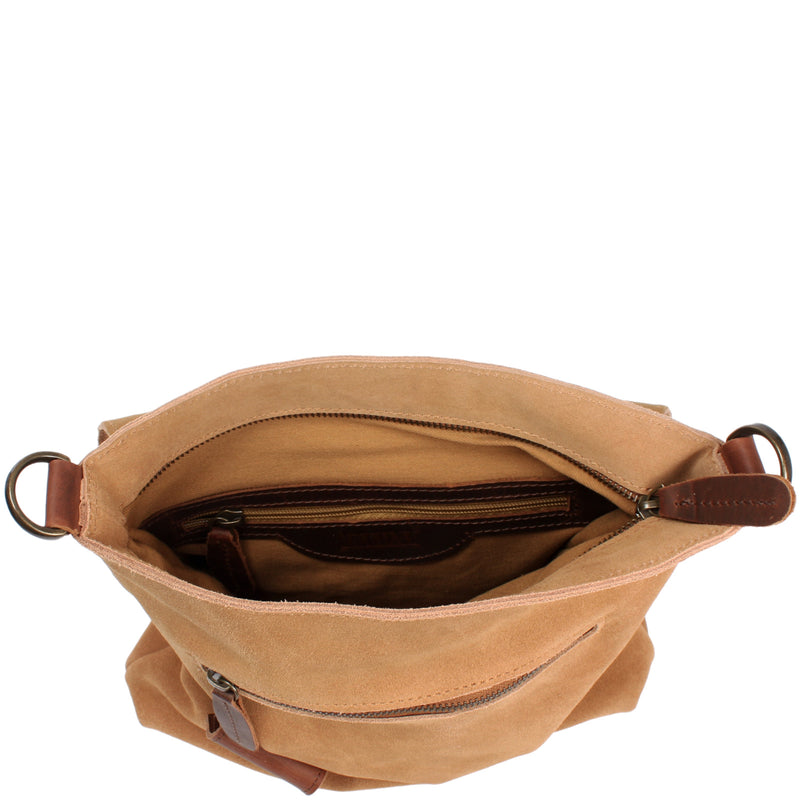 Leconi Umhängetasche Ledertasche Damen Schultertasche Wildleder cognac LE3027 Kostenloser Versand international