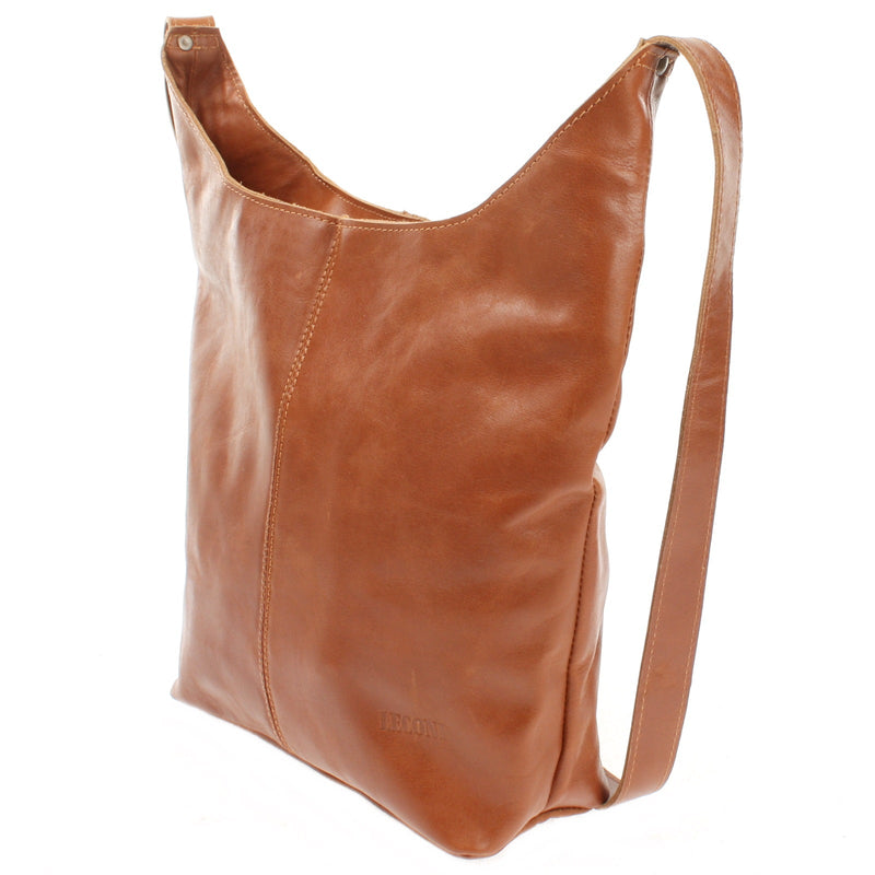 Leconi große Umhängetasche Schultertasche Beuteltasche Damentasche Leder cognac LE0055 Fabrikladen