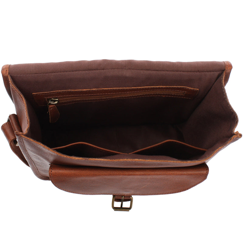 Leconi Umhängetasche Schultertasche Freizeittasche Büffelleder braun LE3085 Speichern exportieren
