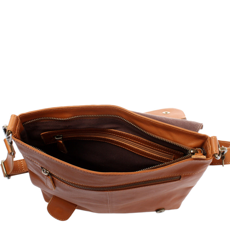 Leconi Umhängetasche Ledertasche Schultertasche Leder cognac LE3073 Black Friday Preise