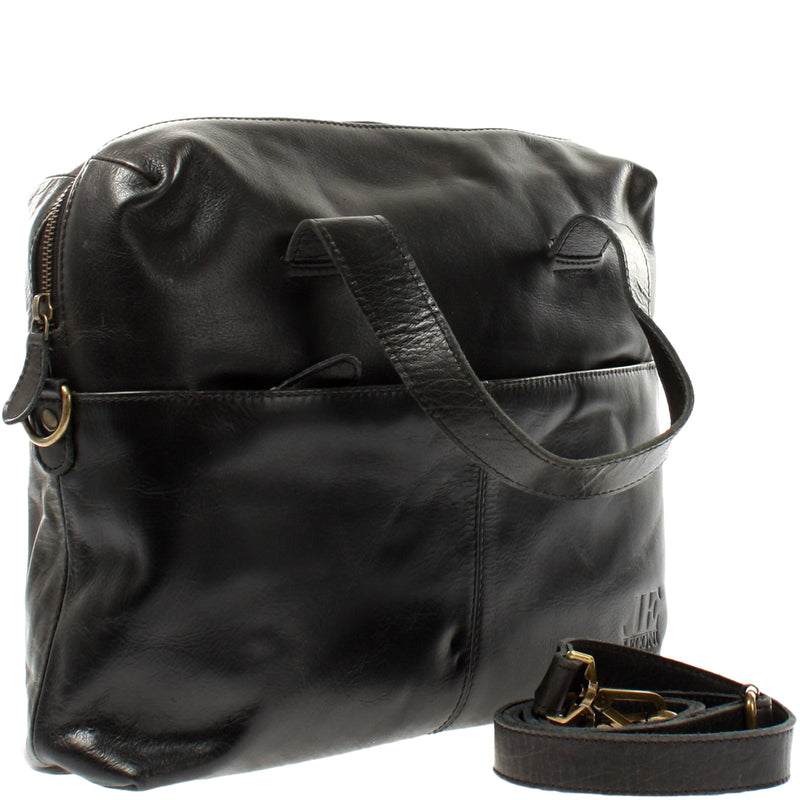 Leconi Schultertasche Henkeltasche Shopper Handtasche Damen Leder schwarz LE0059 Rabatte dieses Monats