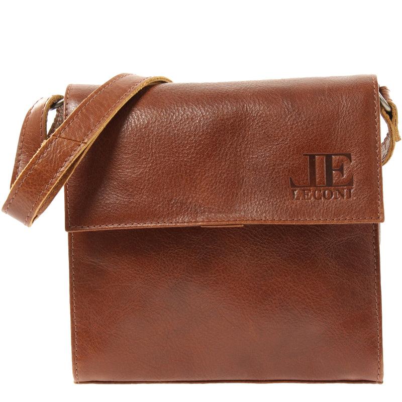 Leconi kleine Schultertasche Umhängetasche Damentasche Leder braun LE3082