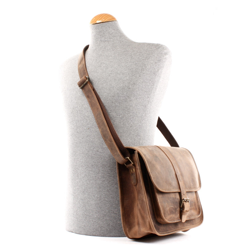 Leconi Umhängetasche Schultertasche Freizeittasche Büffelleder vintage braun LE3062 Online