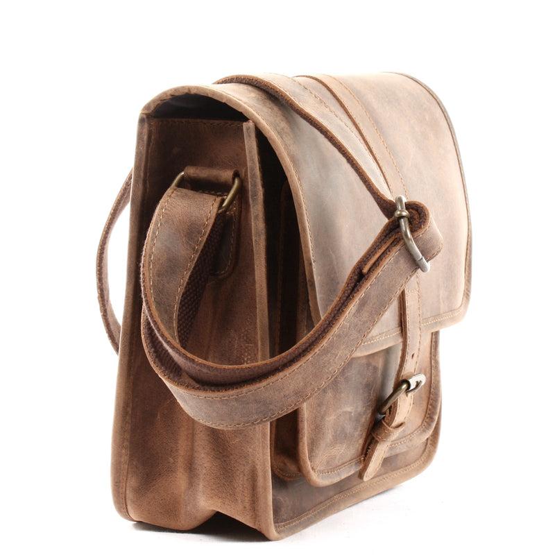 Leconi Umhängetasche Schultertasche Freizeittasche Büffelleder vintage braun LE3062 Online
