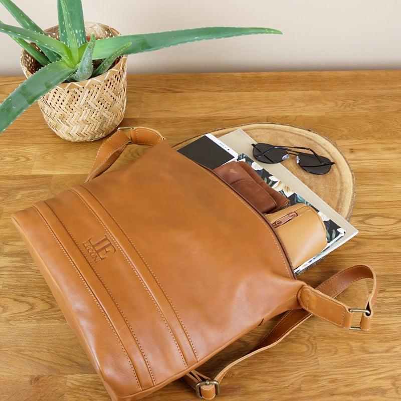 Leconi Umhängetasche Ledertasche Damentasche Leder cognac LE0064 Outlet