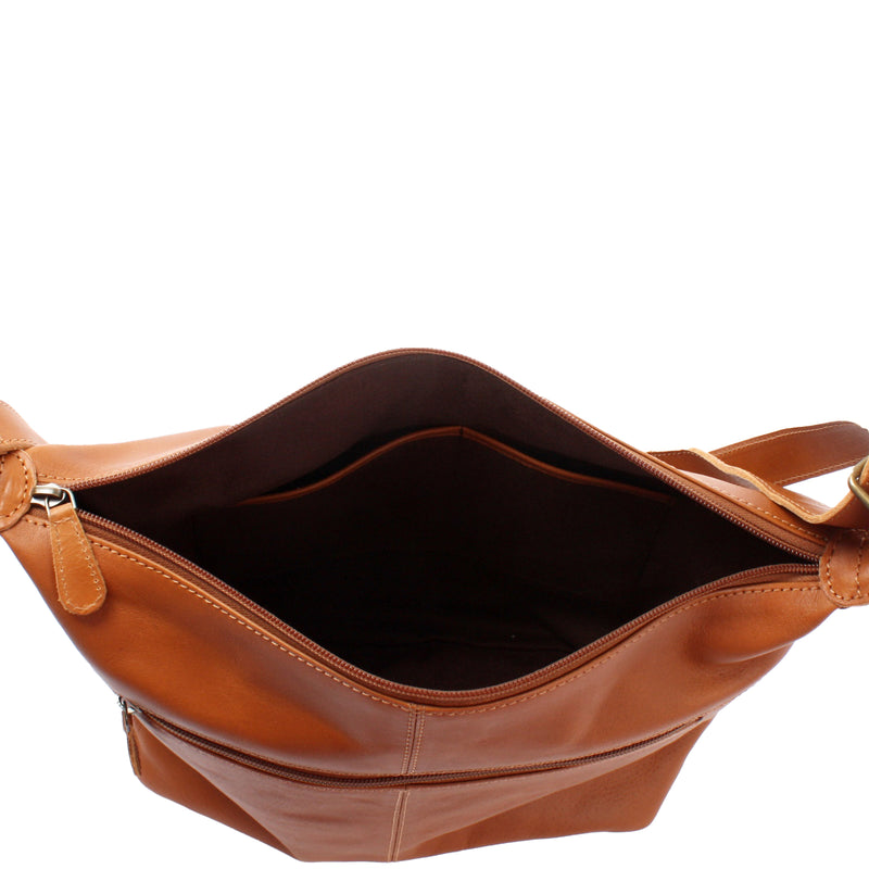 Leconi Umhängetasche Ledertasche Damentasche Leder cognac LE0064 Outlet