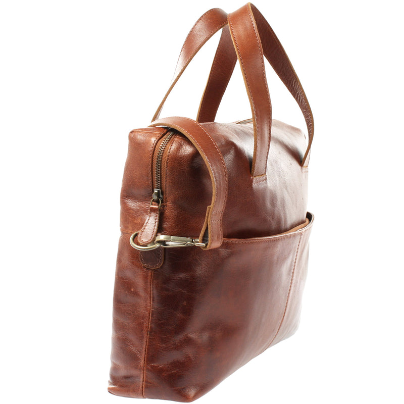 Leconi Schultertasche Henkeltasche Shopper Handtasche Damen Leder braun LE0059 Auslauf