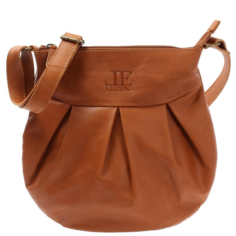 Leconi kleine Umhängetasche Damentasche Leder cognac LE0070
