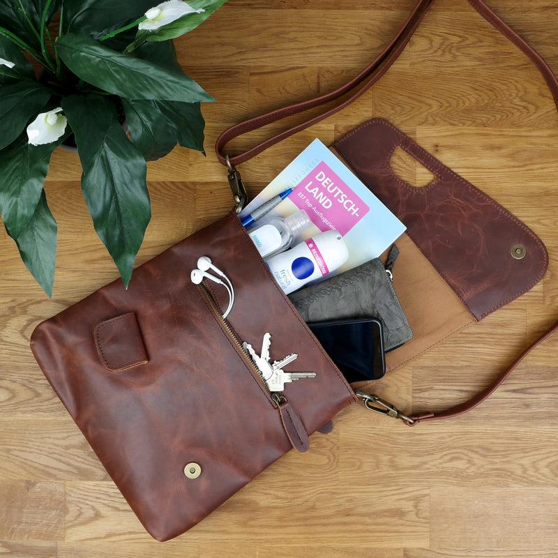 Leconi Umhängetasche Ledertasche Schultertasche Leder braun LE3027 im Angebot