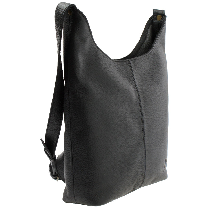 Leconi mittlere Umhängetasche Schultertasche Beuteltasche Damentasche Leder schwarz LE0072 Schlussverkauf