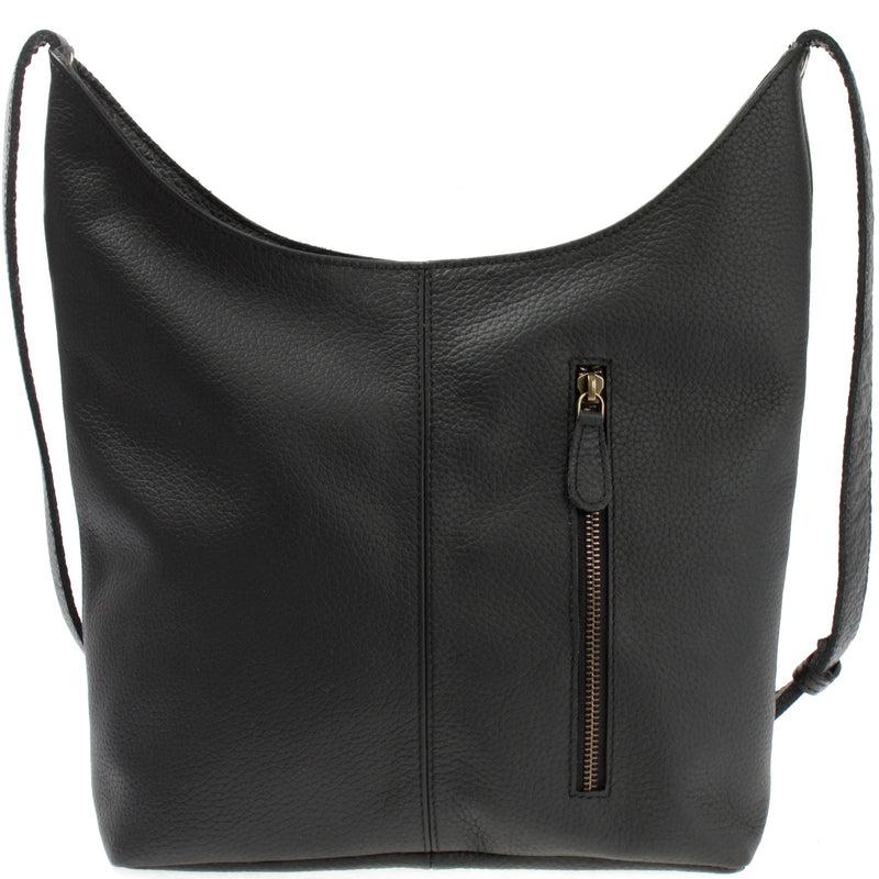 Leconi mittlere Umhängetasche Schultertasche Beuteltasche Damentasche Leder schwarz LE0072 Schlussverkauf