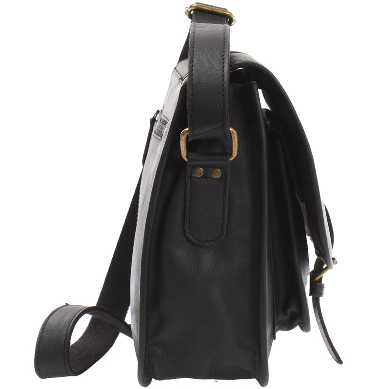Leconi Umhängetasche Schultertasche Freizeittasche Büffelleder schwarz LE3085 Günstiger Verkauf