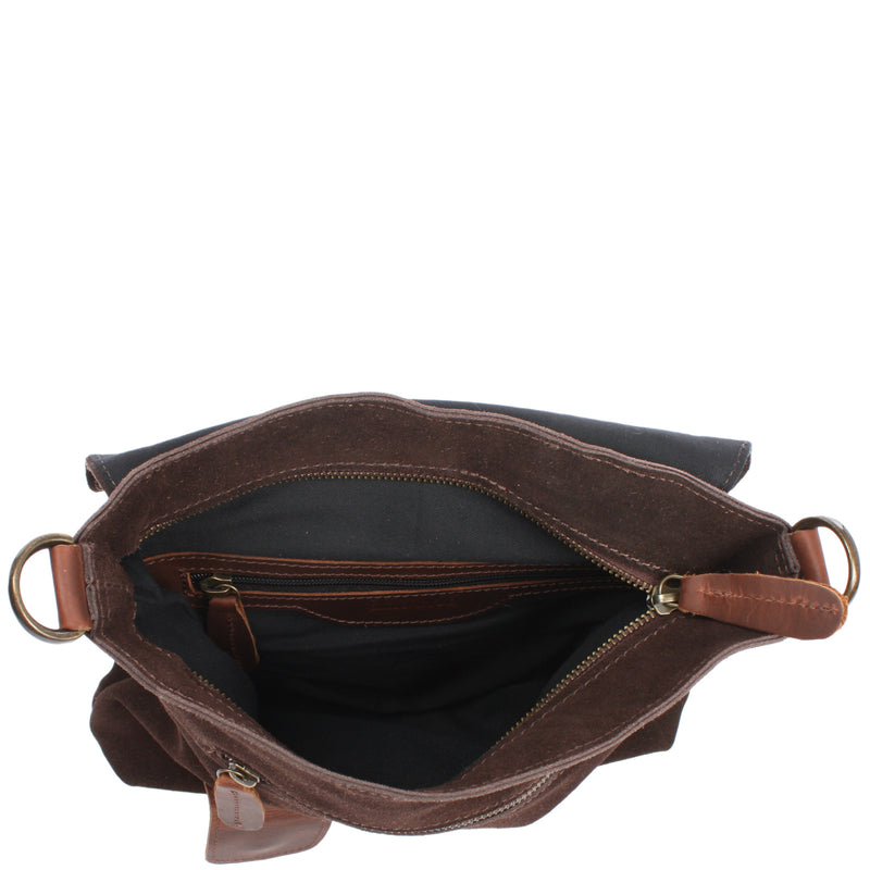 Leconi Umhängetasche Ledertasche Damen Schultertasche Wildleder dunkelbraun LE3027 Blitzverkäufe