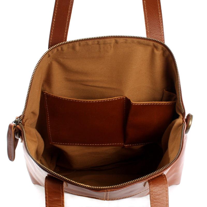Leconi Damentasche Henkeltasche Schultertasche Leder cognac LE0060 Fabrik Onlineshop