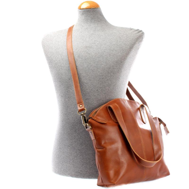 Leconi Damentasche Henkeltasche Schultertasche Leder cognac LE0060 Fabrik Onlineshop