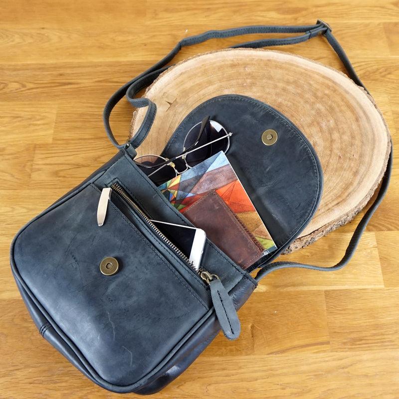 Leconi kleine Damentasche Umhängetasche Ledertasche Leder grau LE3047 Fabrikpreis