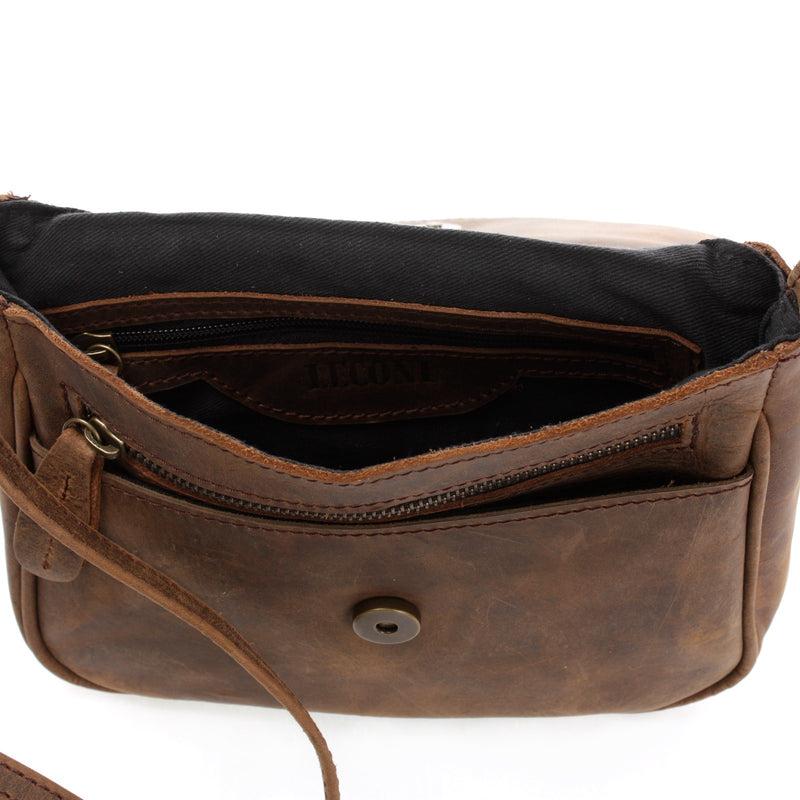 Leconi kleine Umhängetasche Damentasche Leder schlamm LE3047 Sonderangebot