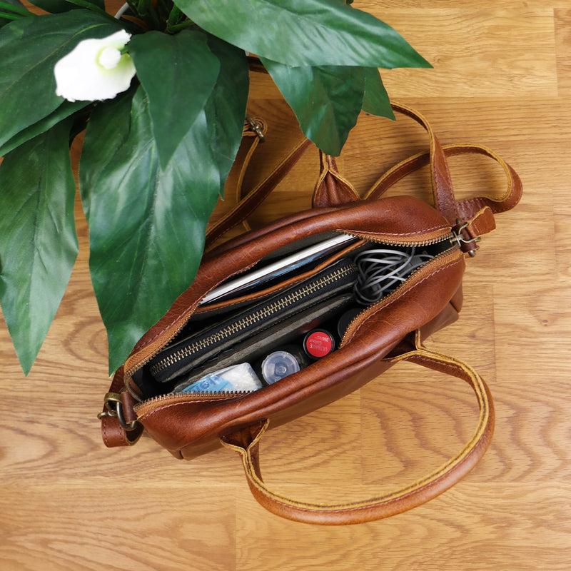 Leconi kleine Henkeltasche Ledertasche Damentasche Leder braun LE3083 Günstig kaufen