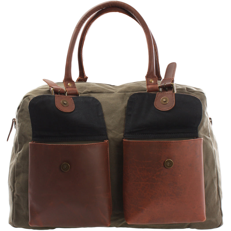 Leconi Weekender Handgepäck Reisetasche Canvas Leder grün LE2012 Großer Ausverkauf