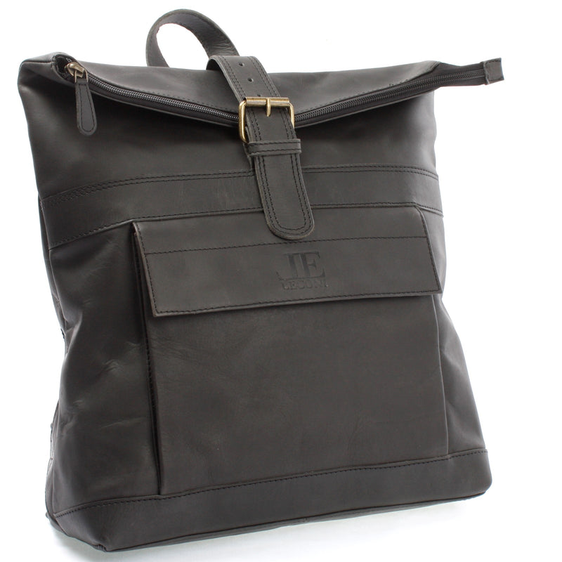 Leconi Roll Top Freizeitrucksack Rucksack Leder dunkelgrau LE1034 Begrenztes Angebot