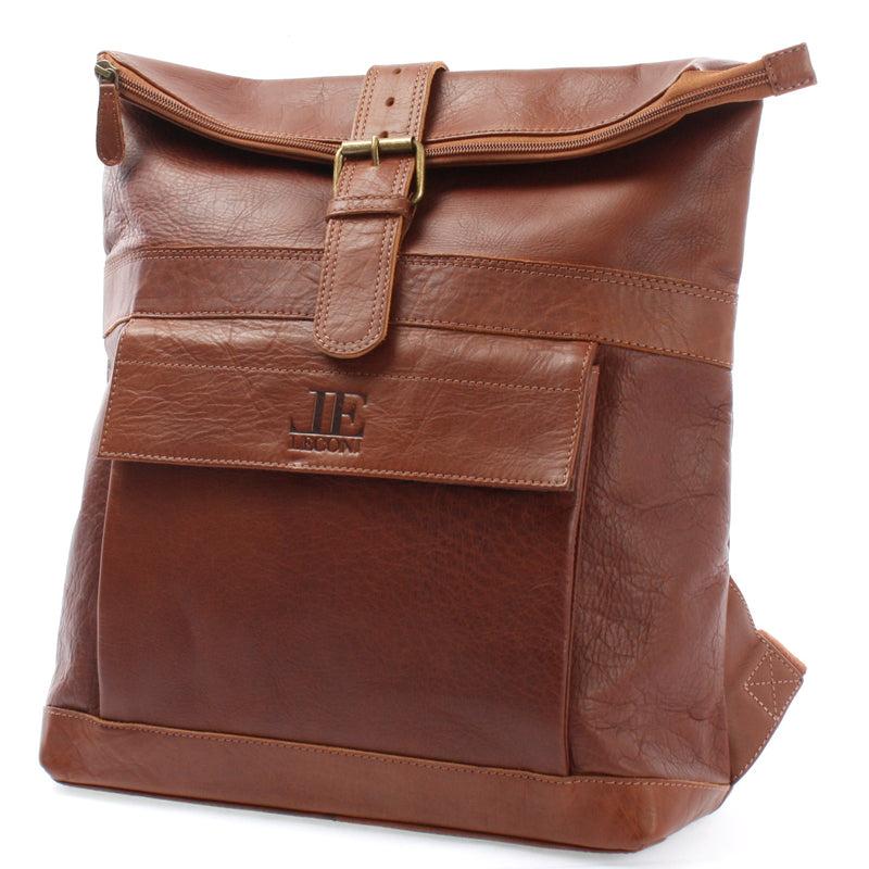 Leconi Roll Top Lederrucksack Lederrucksack DIN A4 Leder braun LE1034 Online Shopping