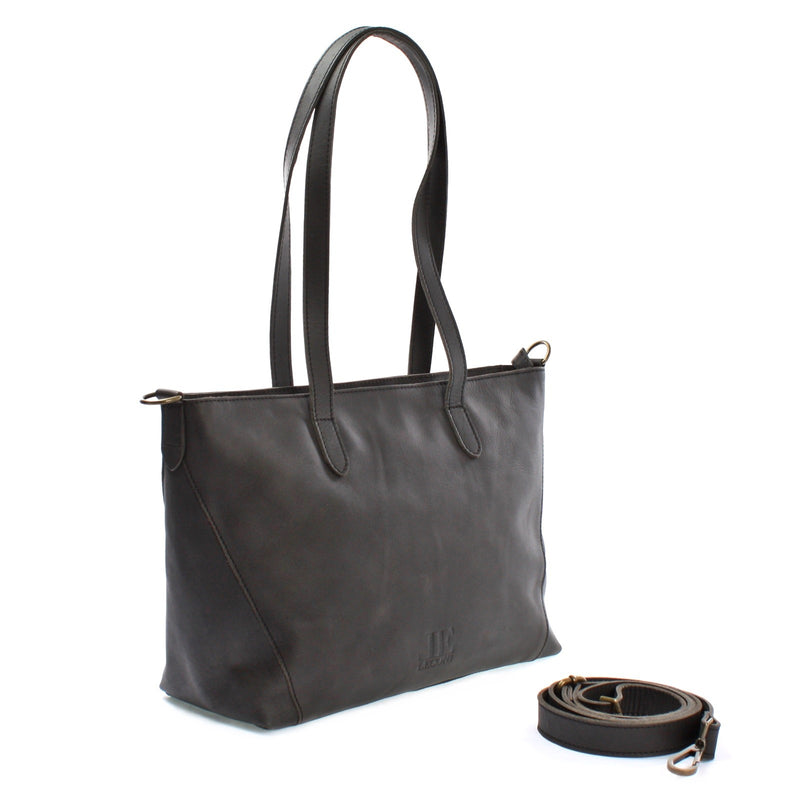 Leconi Schultertasche Damentasche DIN A4 Leder dunkelgrau LE0071 Black Friday