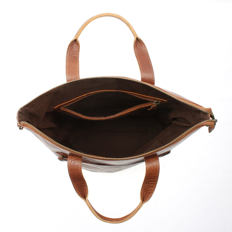 Leconi großer Shopper Henkeltasche Damentasche Leder braun LE0069 Muttertagsangebot