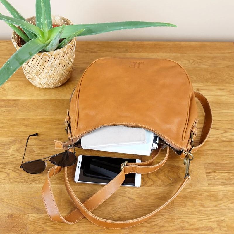 Leconi Schultertasche Ledertasche Handtasche Leder cognac LE0063 Lagerräumung