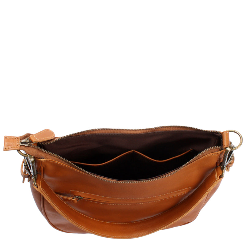 Leconi Schultertasche Ledertasche Handtasche Leder cognac LE0063 Lagerräumung