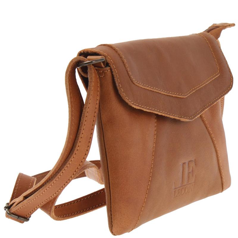 Leconi kleine Umhängetasche Ledertasche Damentasche Schultertasche Leder cognac LE3078 Top Angebot