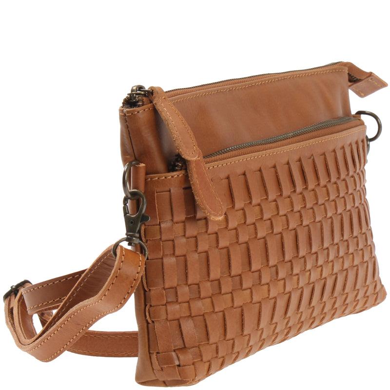 Leconi kleine Umhängetasche Schultertasche Damentasche Clutch Leder cognac LE3081 Neueste Mode