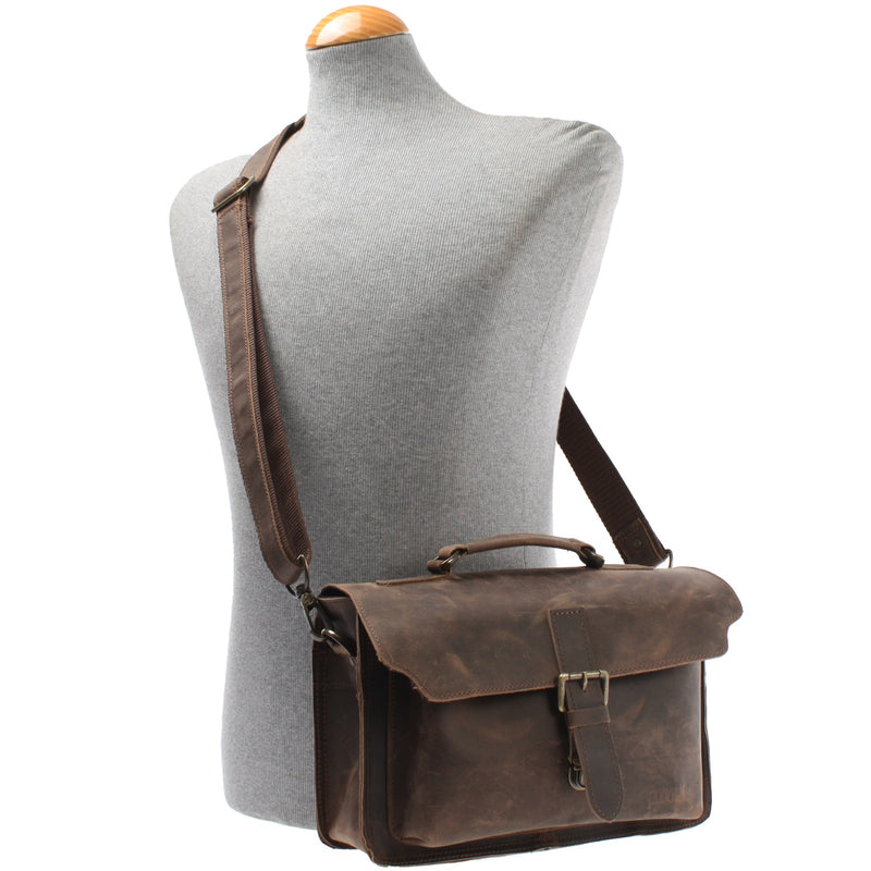 Leconi kleine Umhängetasche Schultertasche Damen Herren Leder schlamm LE3023 Online Outlet