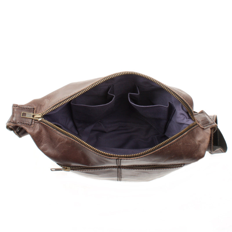 Leconi Umhängetasche Schultertasche Damentasche Ledertasche Leder dunkel-taupe LE3076 Zeitlich begrenztes Angebot