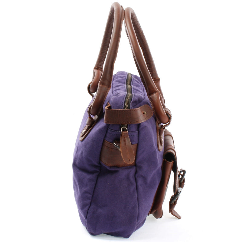 Leconi Schultertasche Henkeltasche Damentasche Handtasche Leder Canvas lila LE0050 Exklusive Angebote