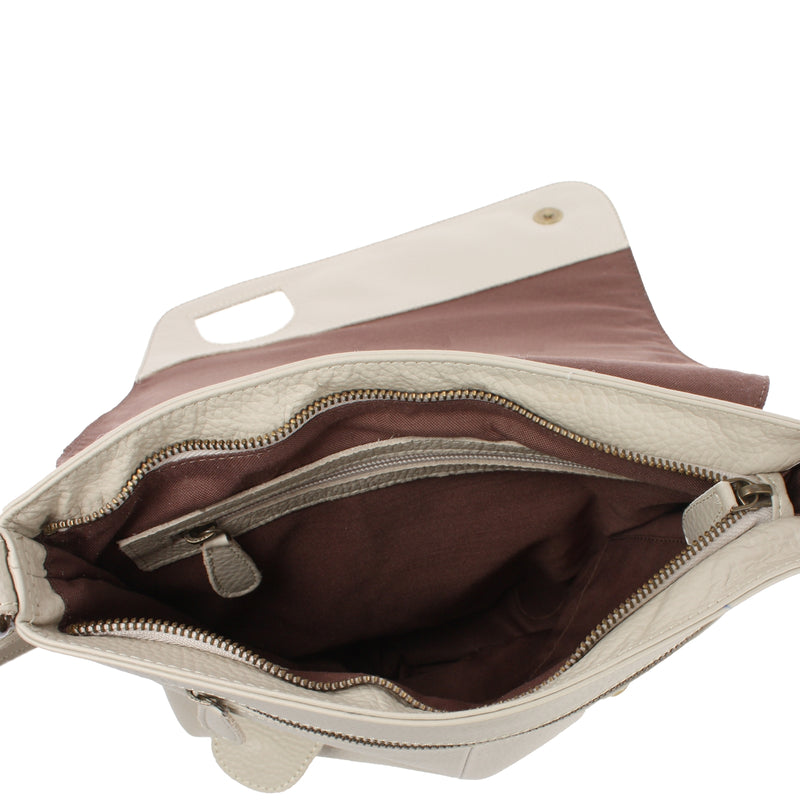 Leconi Umhängetasche Ledertasche Damen Schultertasche Leder beige LE3073 Blitzangebot