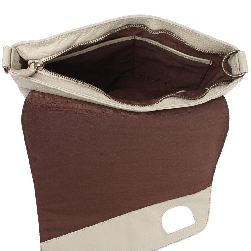 Leconi Umhängetasche Ledertasche Damen Schultertasche Leder beige LE3073 Blitzangebot