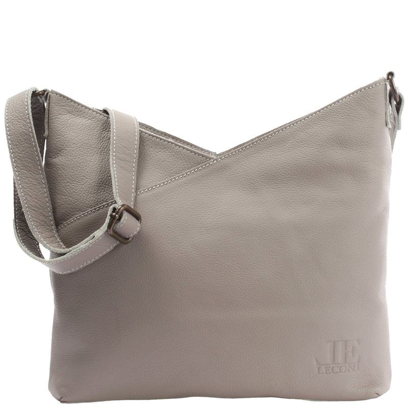 Leconi Damentasche Umhängetasche Handtasche Leder grau LE0065